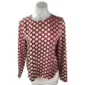 MNG Mango Women's Red Pink Geometric Long Sleeve Crew Neck Blouse Top Size M